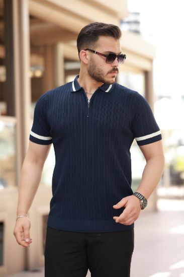 Erkek Yaka Ve Kolları çizgi Detaylı Fermuarlı Kısa Kollu T-shirt resmi